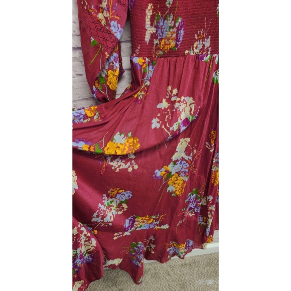 Free People Floral Smocked Midi Dress Burgundy Red XL/XS New With Flaws - Picture 14 of 15